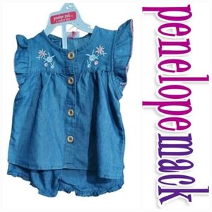NWT Penelope Mack 2 Pc Blue Chambray Baby Set ~3T